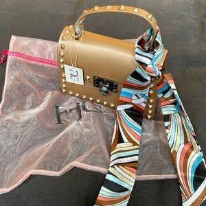 FFC Small Rose Gold Color Handbag, w/ Detachable Strap, Scarf and Dustbag, NWT!